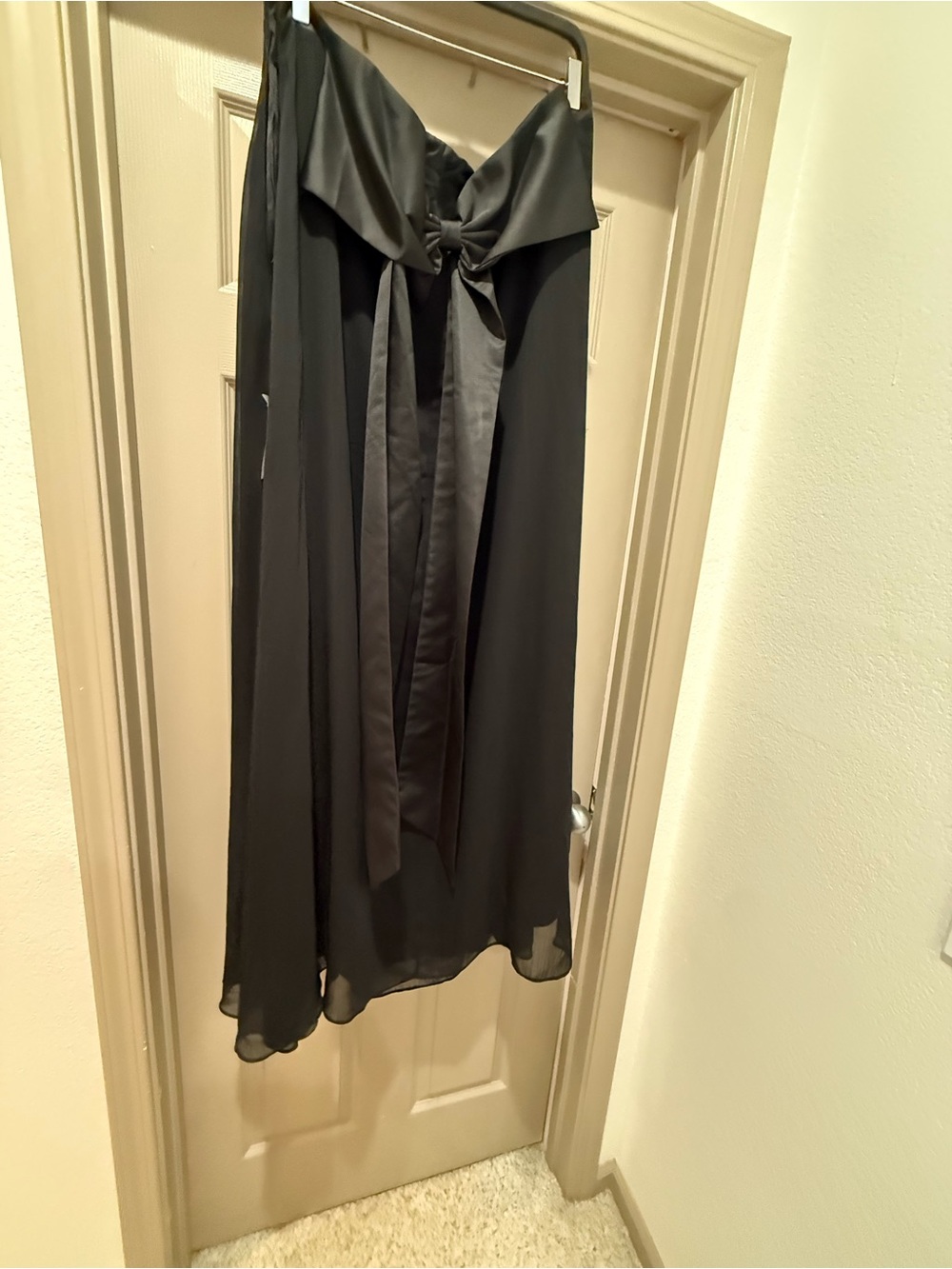 NWT Satin-Trim Black Maxi Skirt with Back Bow